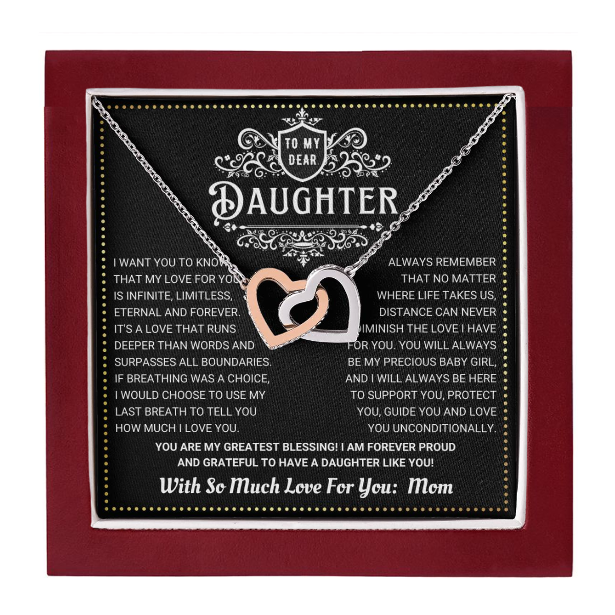 JGF Jewelry Gifts for Family Two Hearts Necklace To My Daughter Necklace From Mom Sterling Silver