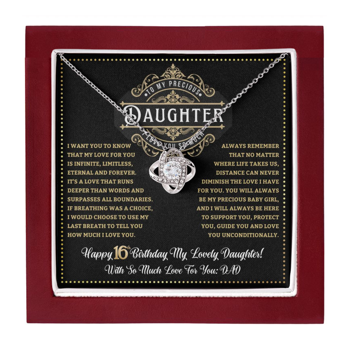 JGF Jewelry Gifts for Family Sweet 16 Necklace Jewelry Daughter Love Knot Necklace From Dad