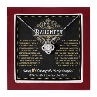 JGF Jewelry Gifts for Family Sweet 16 Necklace Jewelry Daughter Love Knot Necklace From Dad