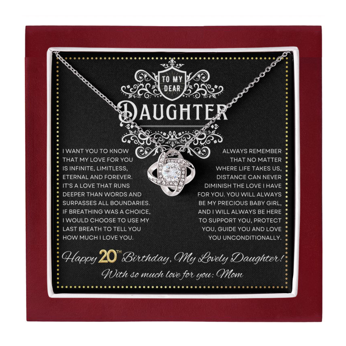 JGF Jewelry Gifts for Family Daughter 20th Birthday From Mom Love Knot Necklace