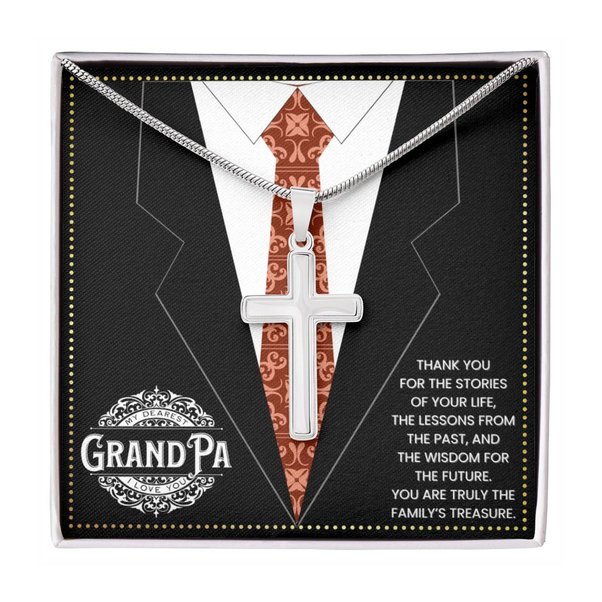 JGF Jewelry Gifts for Family Arabic Grandparents Gifts GrandPa Silver Cross Necklace Dainty