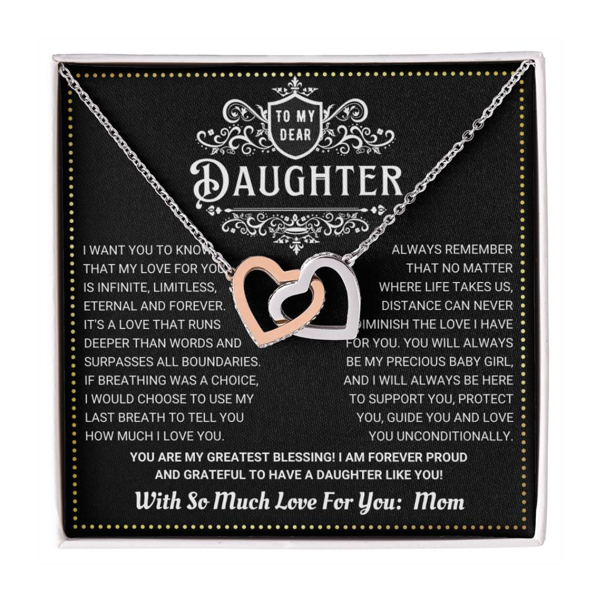 JGF Jewelry Gifts for Family Two Hearts Necklace To My Daughter Necklace From Mom Sterling Silver