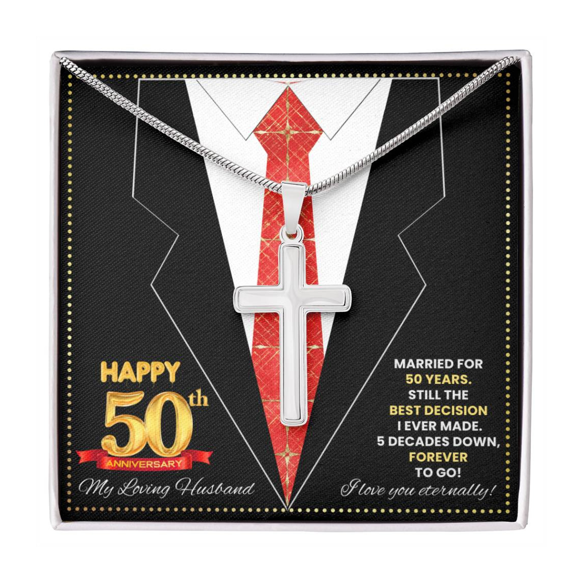 JGF Jewelry Gifts for Family Happy 50th Anniversary For Husband Cross Necklace For Men