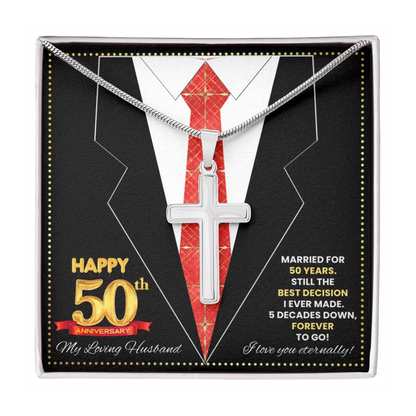 JGF Jewelry Gifts for Family Happy 50th Anniversary For Husband Cross Necklace For Men