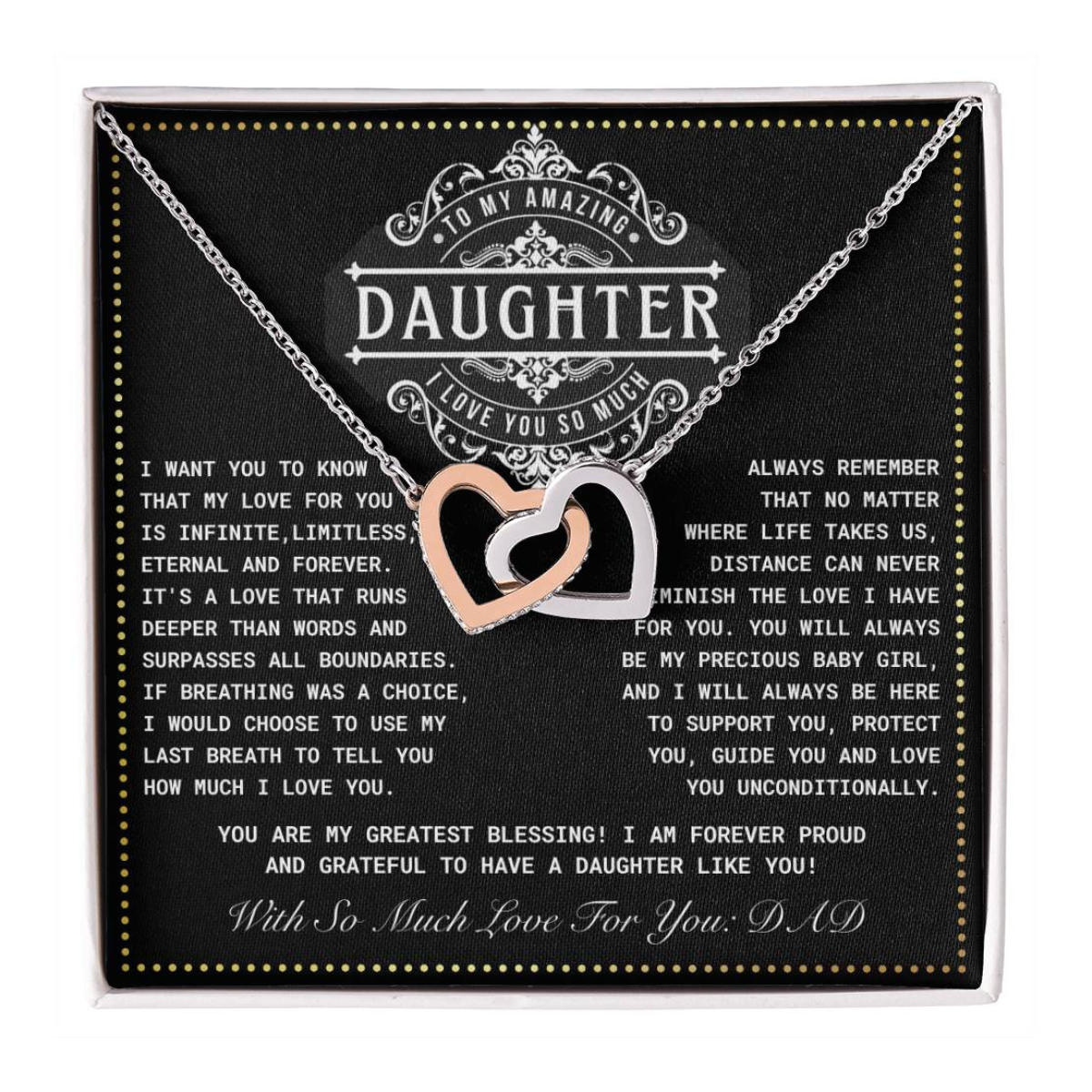 JGF Jewelry Gifts for Family Interlocking Hearts Necklace 18th Birthday Card Daughter From Dad