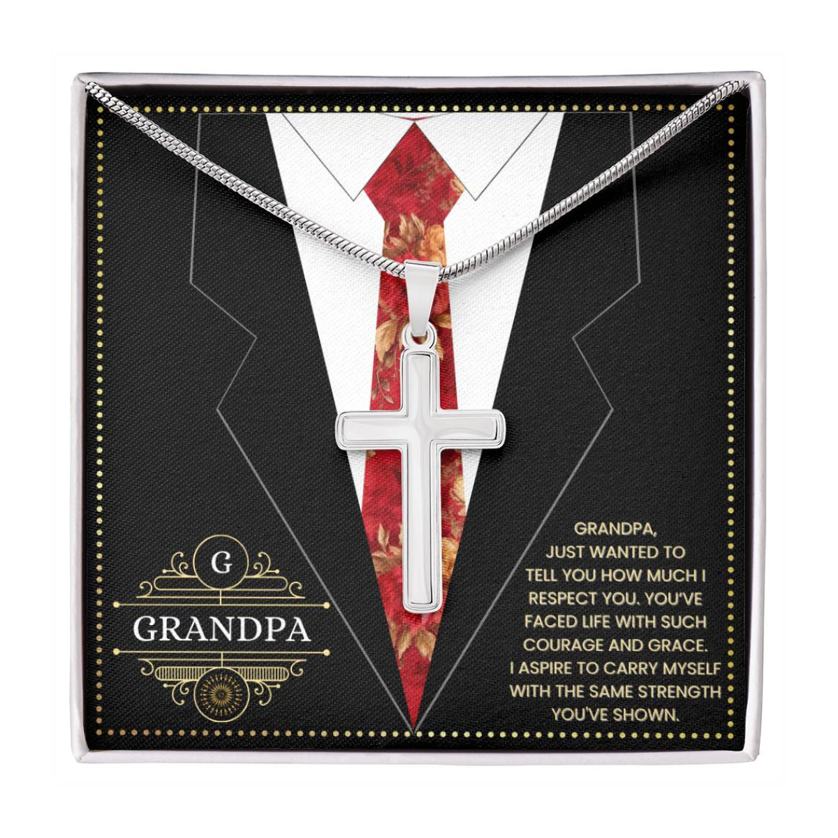 JGF Jewelry Gifts for Family Grandpa Birthday Card From Child Cross Necklace For Grandpa