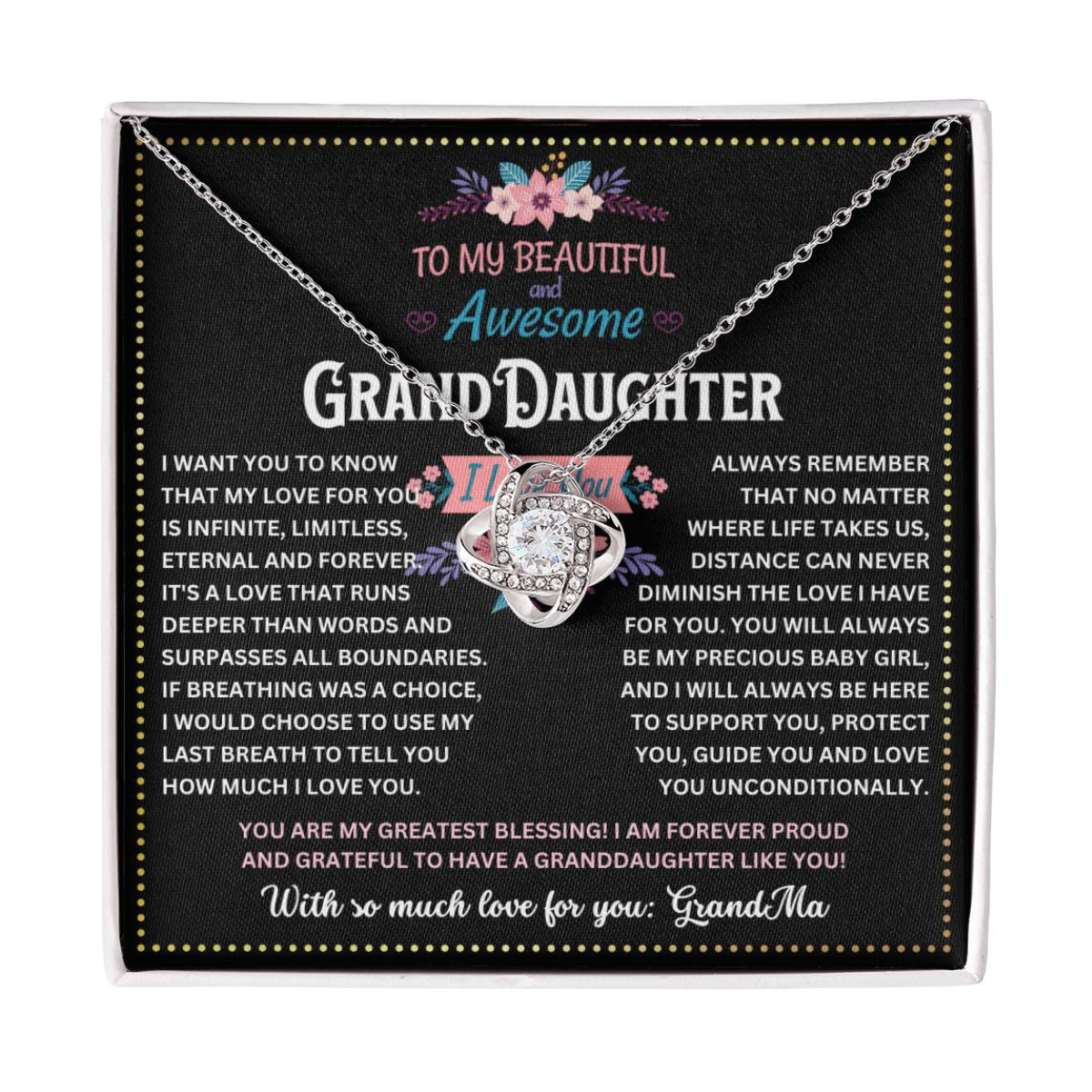 JGF Jewelry Gifts for Family Love Knot Necklaces For Granddaughter From Grandmother