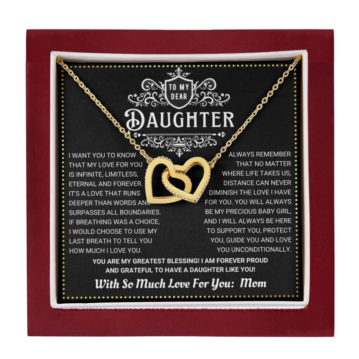 JGF Jewelry Gifts for Family Two Hearts Necklace To My Daughter Necklace From Mom Sterling Silver