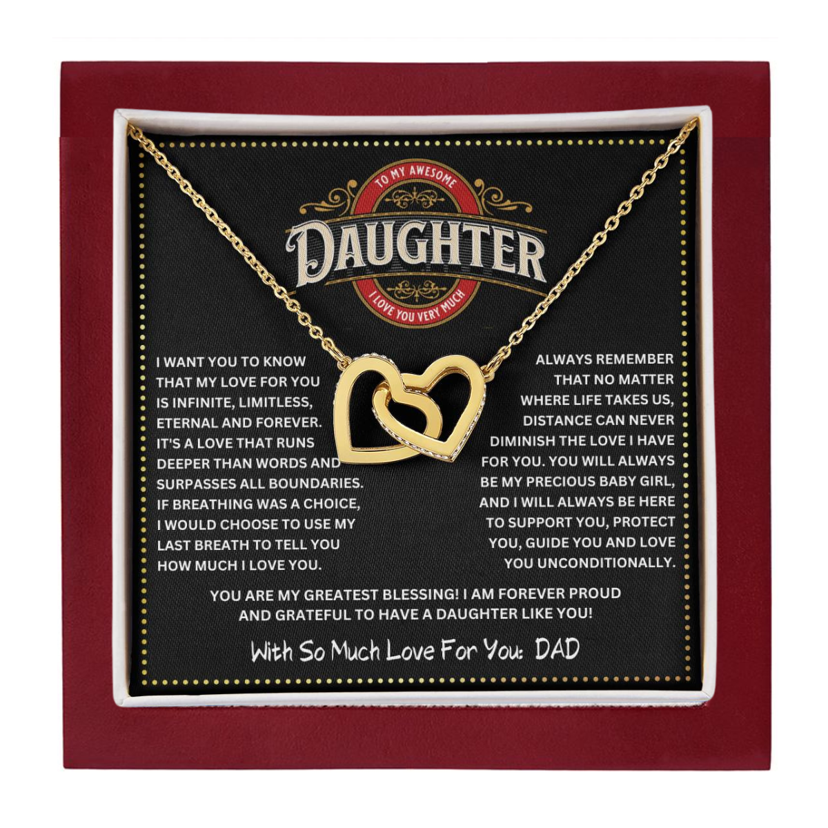 JGF Jewelry Gifts for Family Interlocking Hearts To My Daughter Necklace From Dad