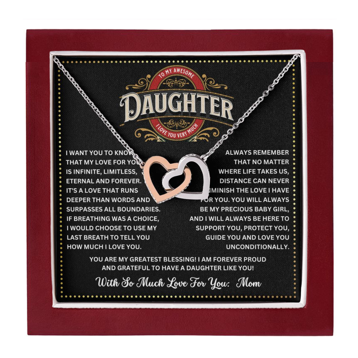 JGF Jewelry Gifts for Family Double Heart To My Daughter Necklace From Mom