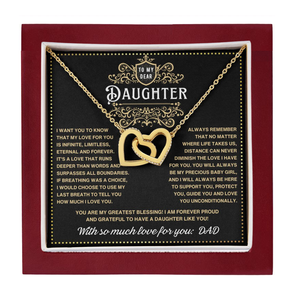 JGF Jewelry Gifts for Family Interlocking Heart Necklace For Daughter From Dad