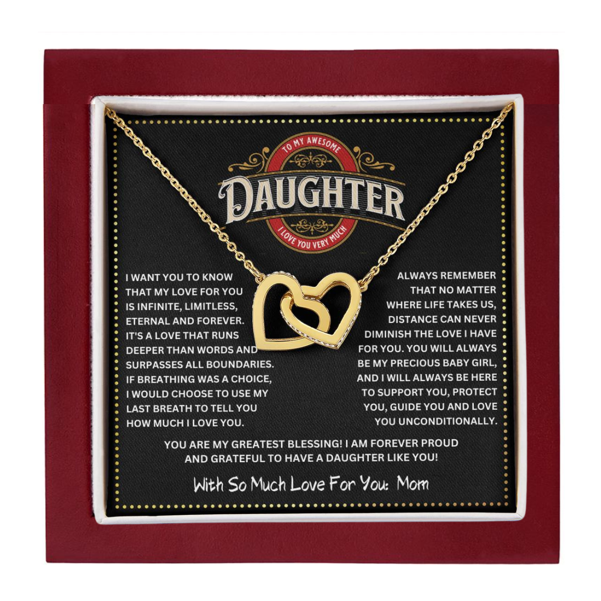 JGF Jewelry Gifts for Family I love You Daughter Necklace From Mom Double Heart