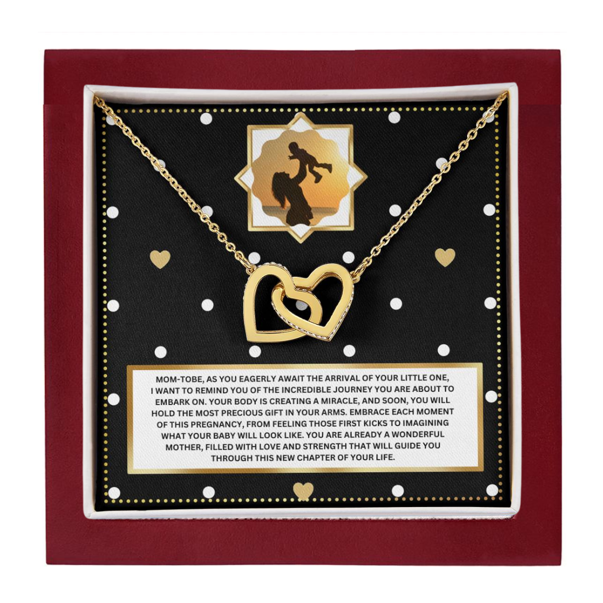 JGF Jewelry Gifts for Family Sterling Silver Interlocking Heart Necklace Mom To Be Card Mothers Day