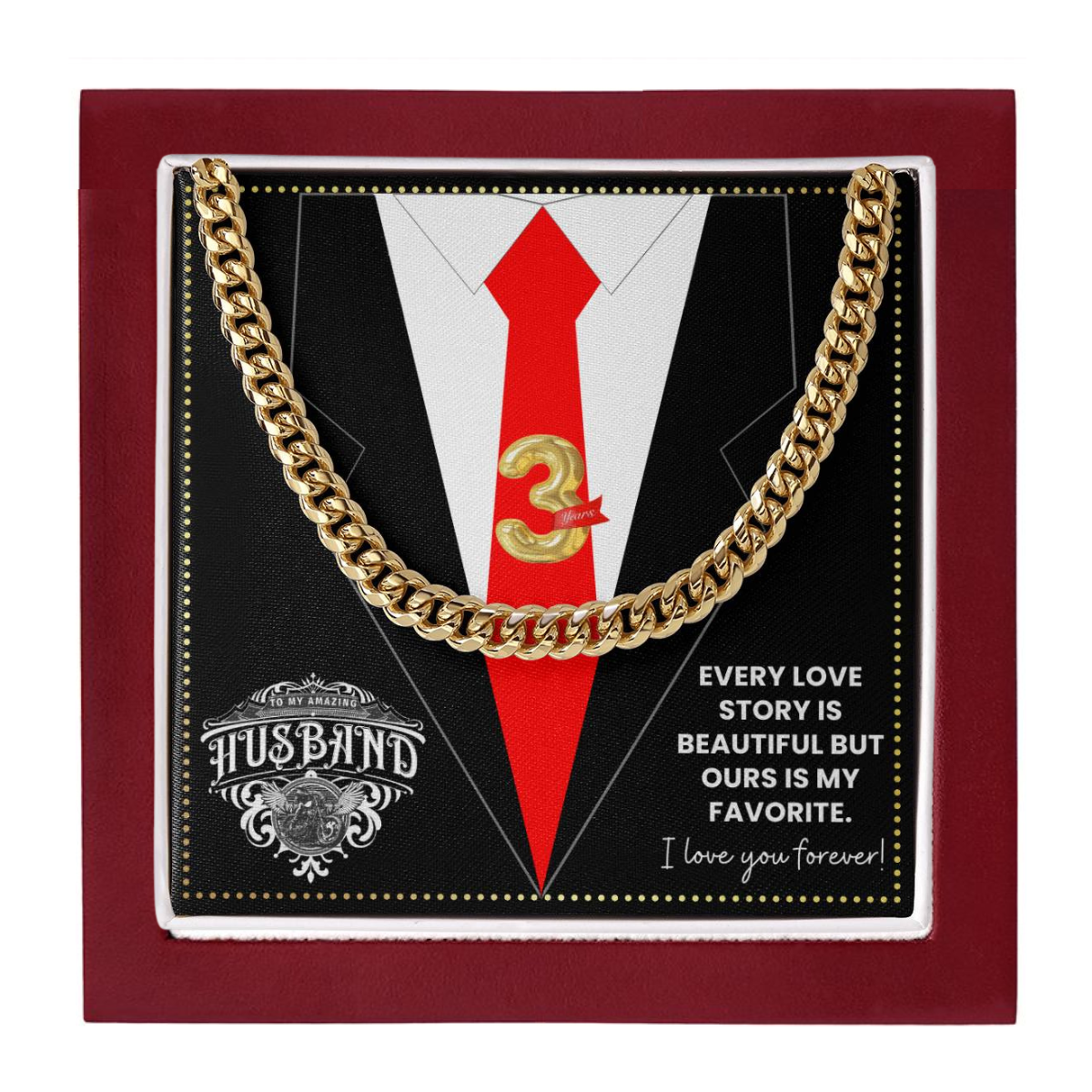 JGF Jewelry Gifts for Family 3rd Third Anniversary For Husband Chain Necklace For Men