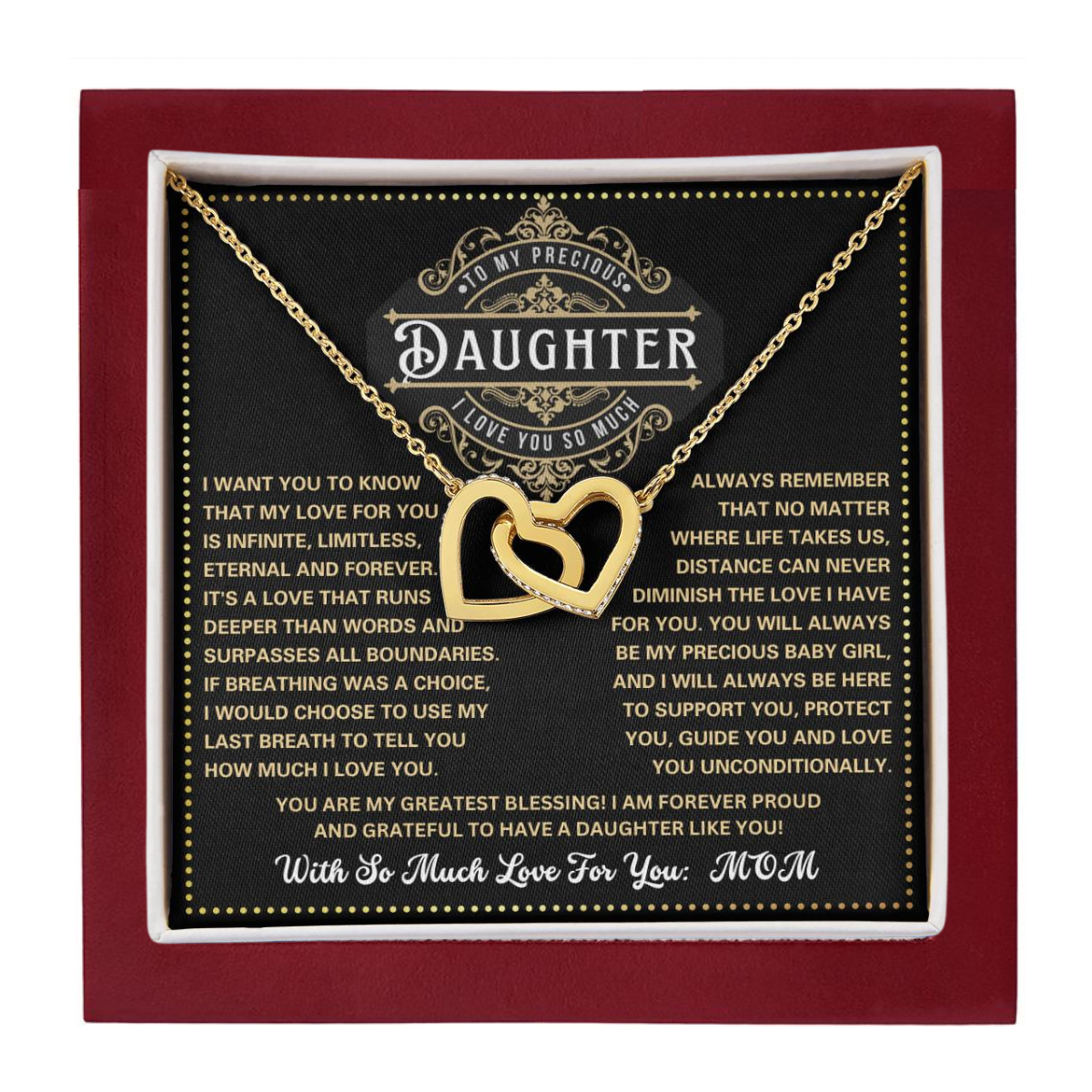 JGF Jewelry Gifts for Family To My Daughter Necklace From Dad And Mom Interlocking Heart Necklace