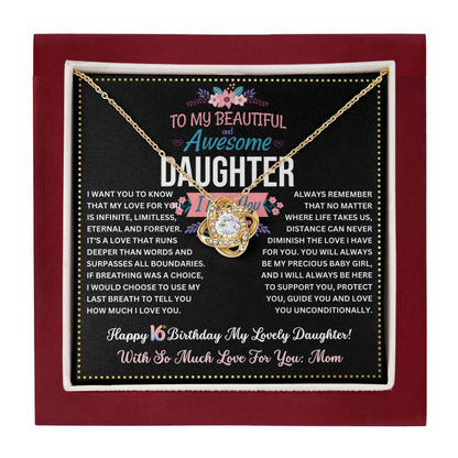 JGF Jewelry Gifts for Family 16th Birthday Card For Daughter From Mom Love Knot Necklaces For Women