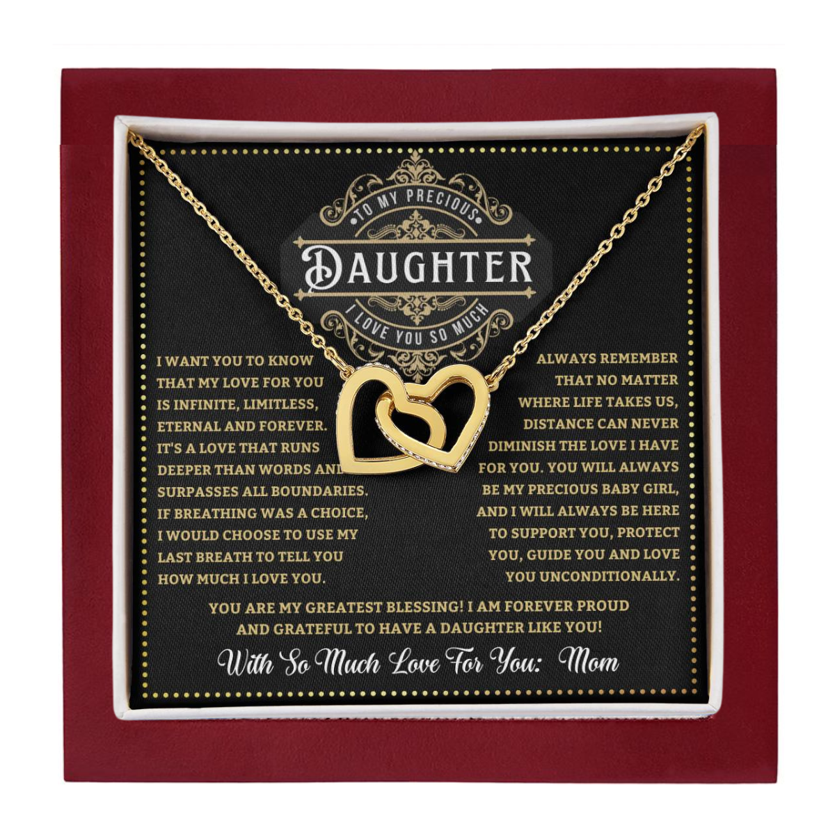 JGF Jewelry Gifts for Family Double Hearts Linked Necklace For Daughter From Mom