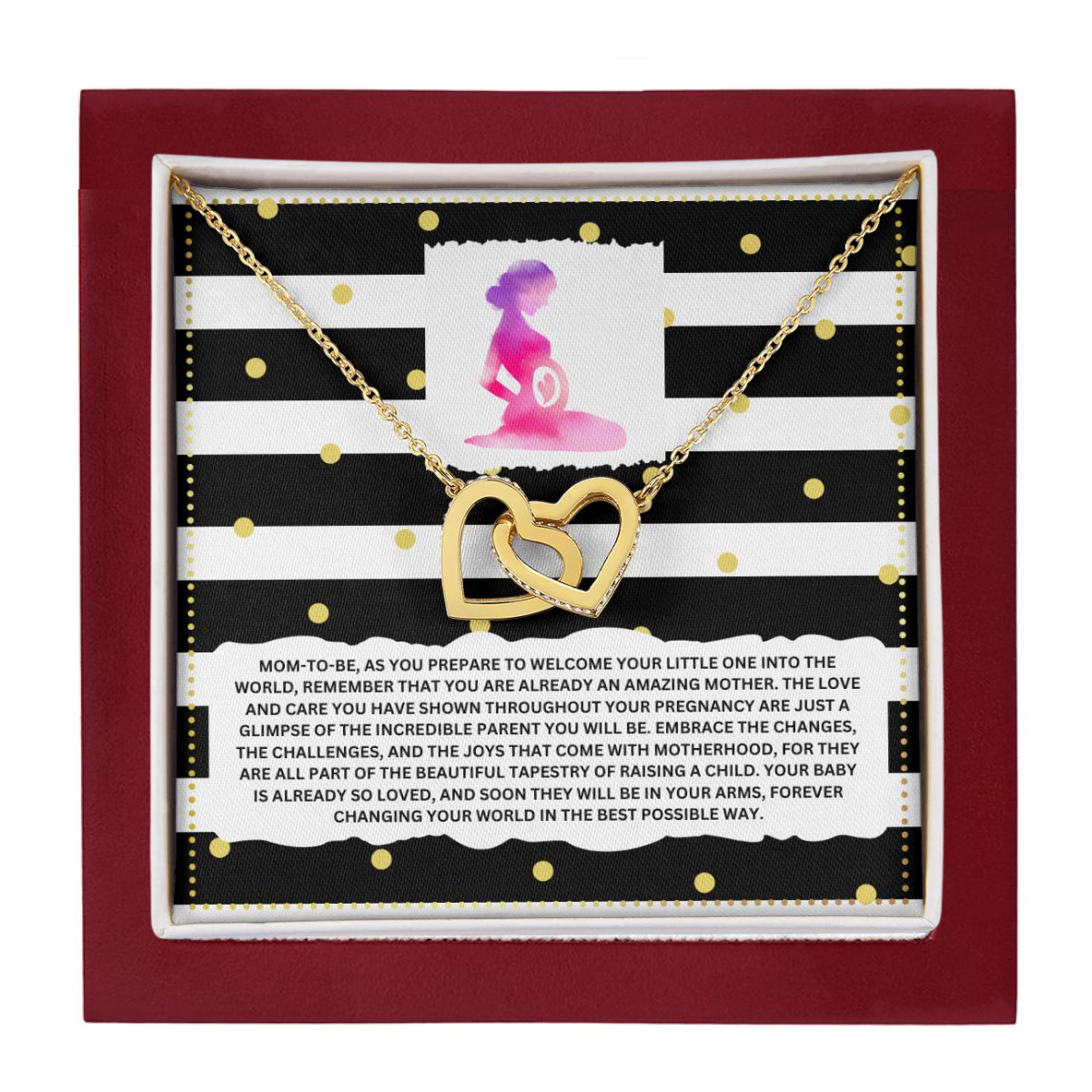 JGF Jewelry Gifts for Family Interlocking Heart Necklace Mom To Be Card Mothers Day