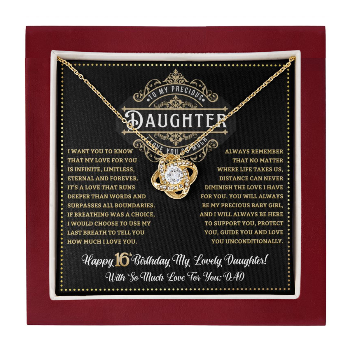 JGF Jewelry Gifts for Family Sweet 16 Necklace Jewelry Daughter Love Knot Necklace From Dad