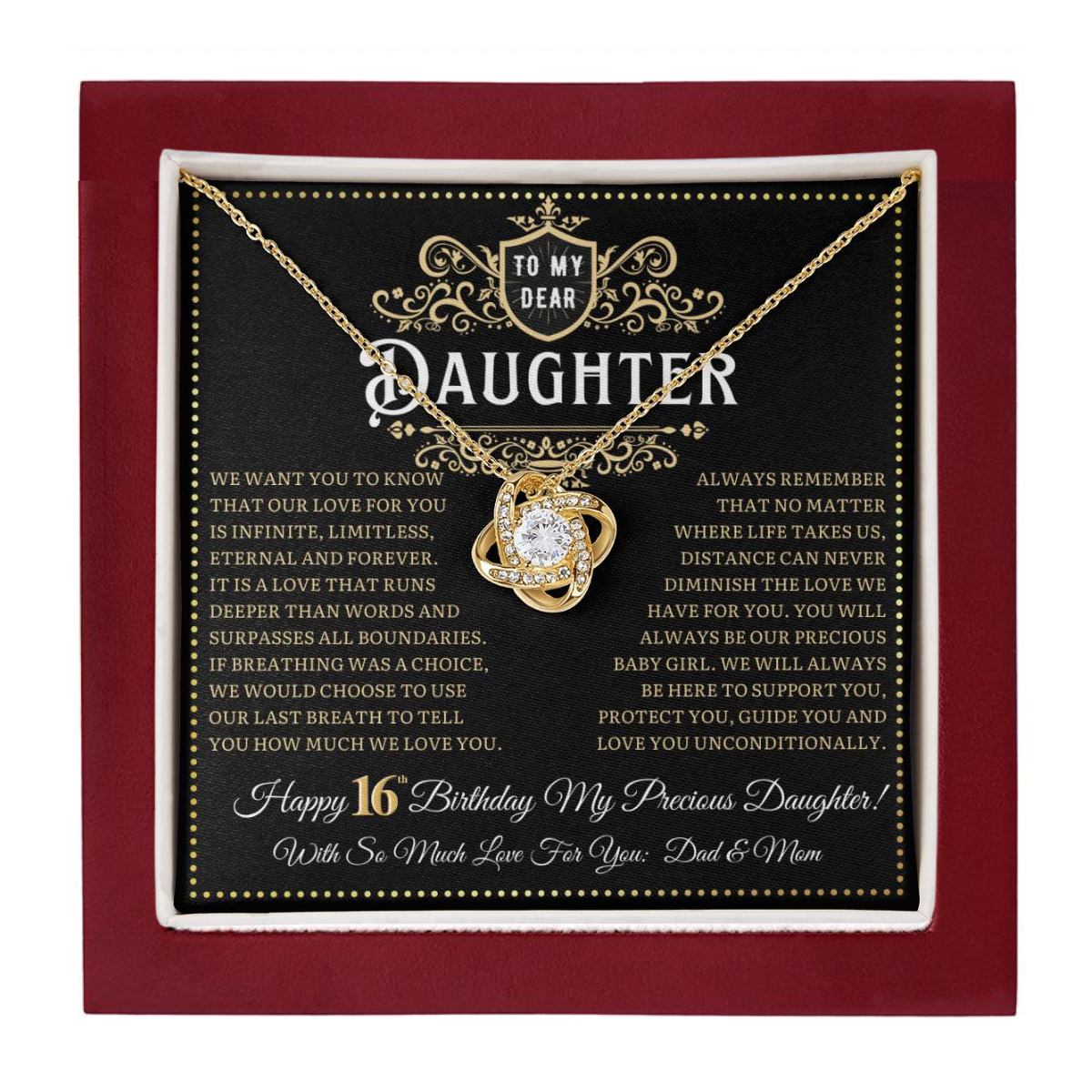 JGF Jewelry Gifts for Family Birthday Card For 16 Year Old Daughter Love Knot Necklace from Mom and Dad