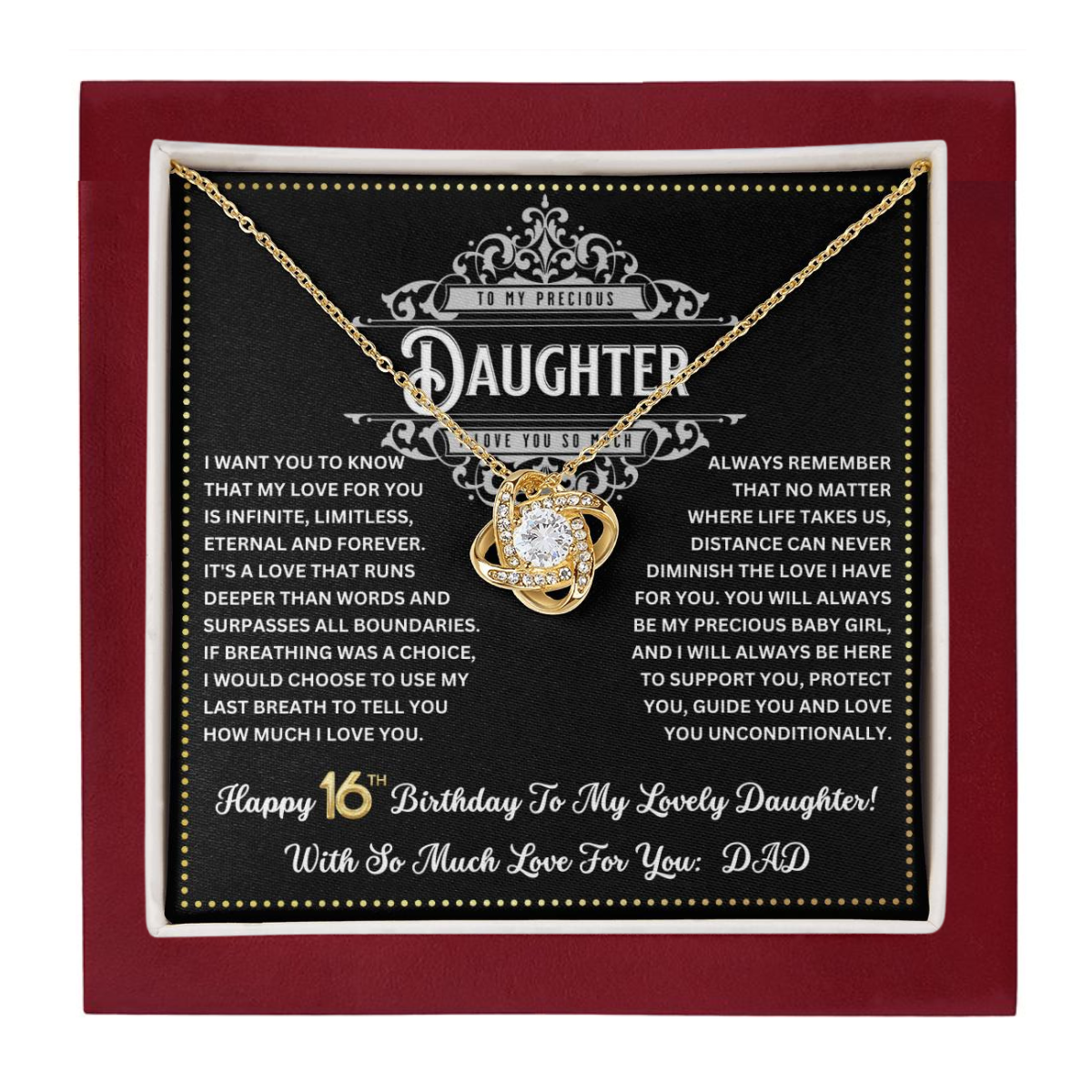 JGF Jewelry Gifts for Family Happy 16th Birthday Card Daughter Love Knot Necklace