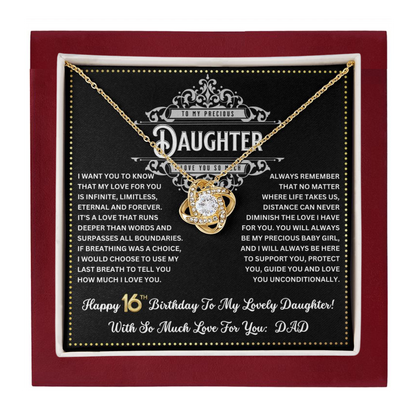 JGF Jewelry Gifts for Family Happy 16th Birthday Card Daughter Love Knot Necklace