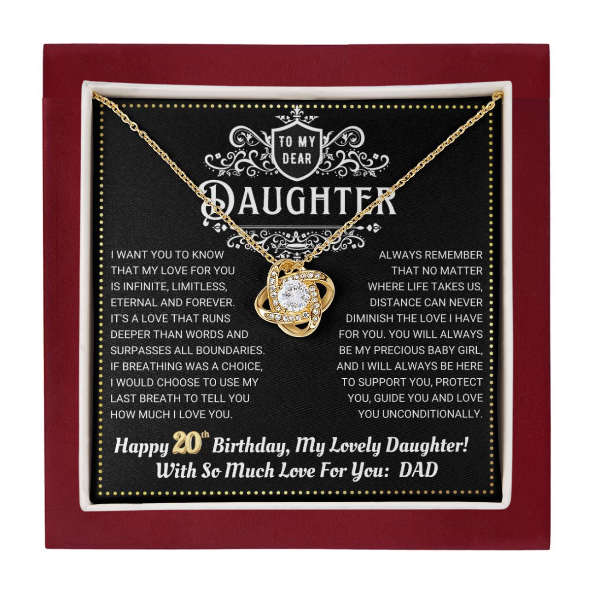 JGF Jewelry Gifts for Family Daughter 20th Birthday From Dad Love Knot Necklace