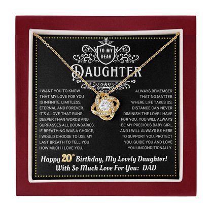 JGF Jewelry Gifts for Family Daughter 20th Birthday From Dad Love Knot Necklace