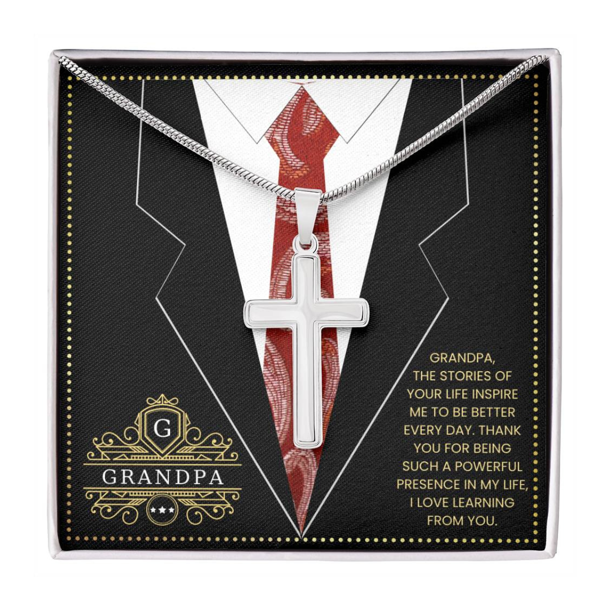 JGF Jewelry Gifts for Family Cross Necklace For Men Silver Gifts For Grandpa On Wedding Day