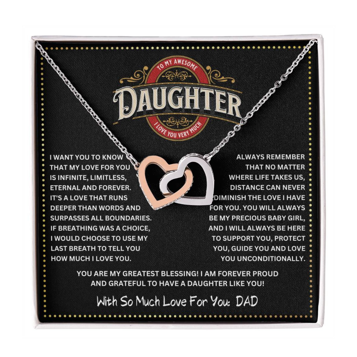 JGF Jewelry Gifts for Family Interlocking Hearts To My Daughter Necklace From Dad