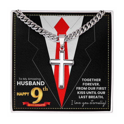JGF Jewelry Gifts for Family Happy 9th Anniversary For Husband Cross Necklace For Men