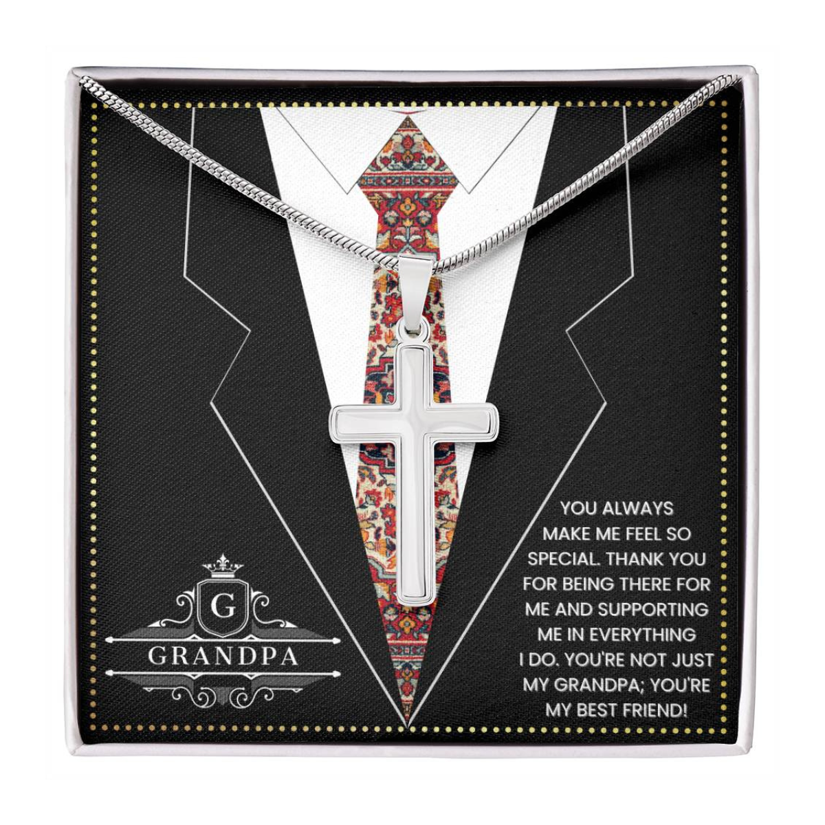 JGF Jewelry Gifts for Family To My Grandpa Fathers Day Gift Cross Necklace For Grandpa And Men