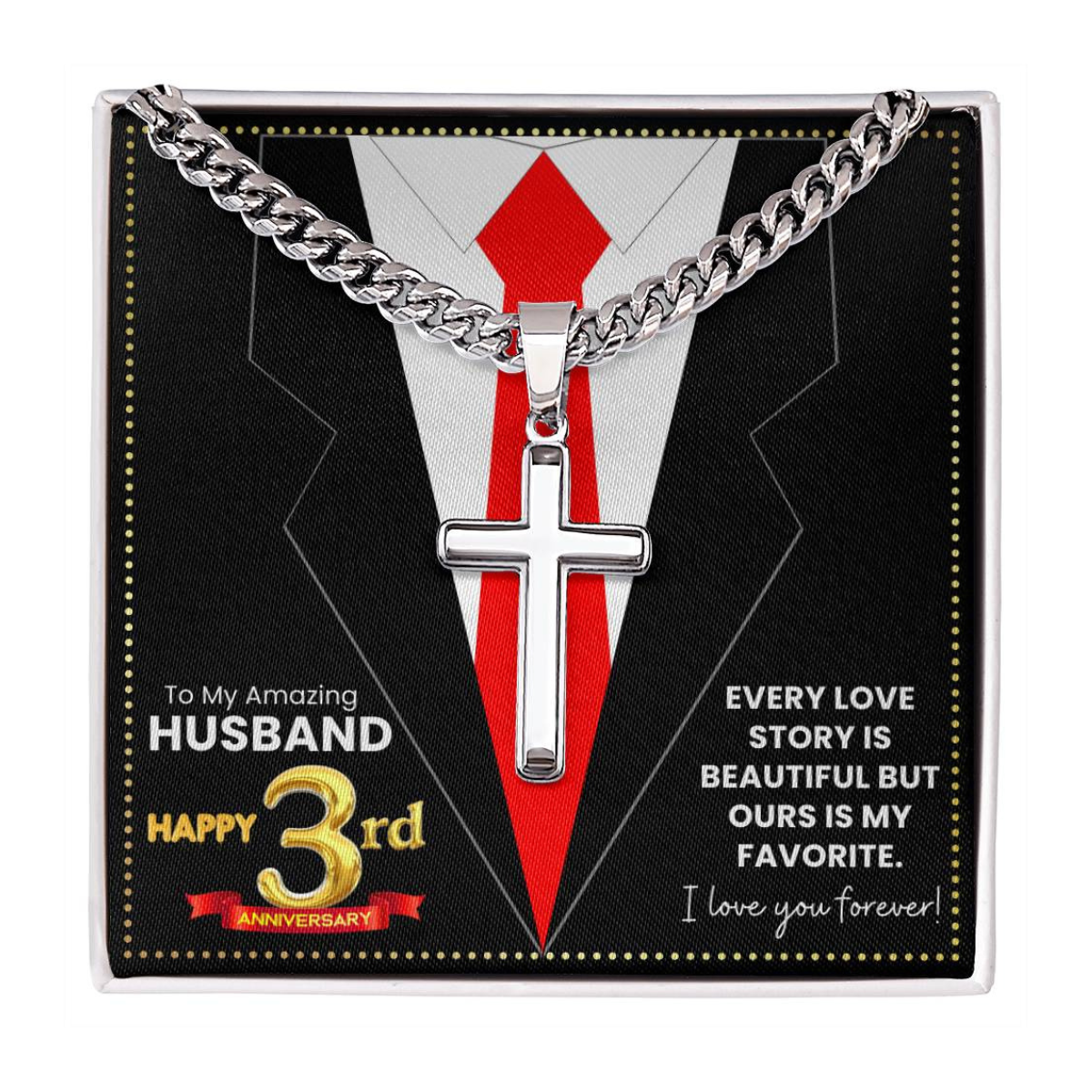 JGF Jewelry Gifts for Family Happy 3rd Anniversary For Husband Cross Necklace For Men