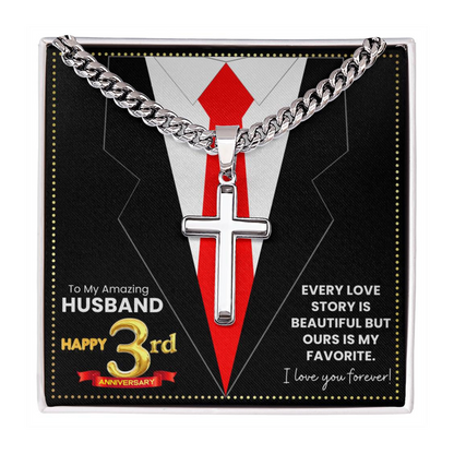 JGF Jewelry Gifts for Family Happy 3rd Anniversary For Husband Cross Necklace For Men