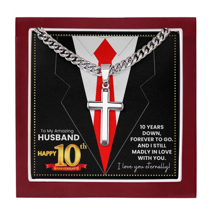 JGF Jewelry Gifts for Family Happy 10th Anniversary For Husband Cross Necklace For Men