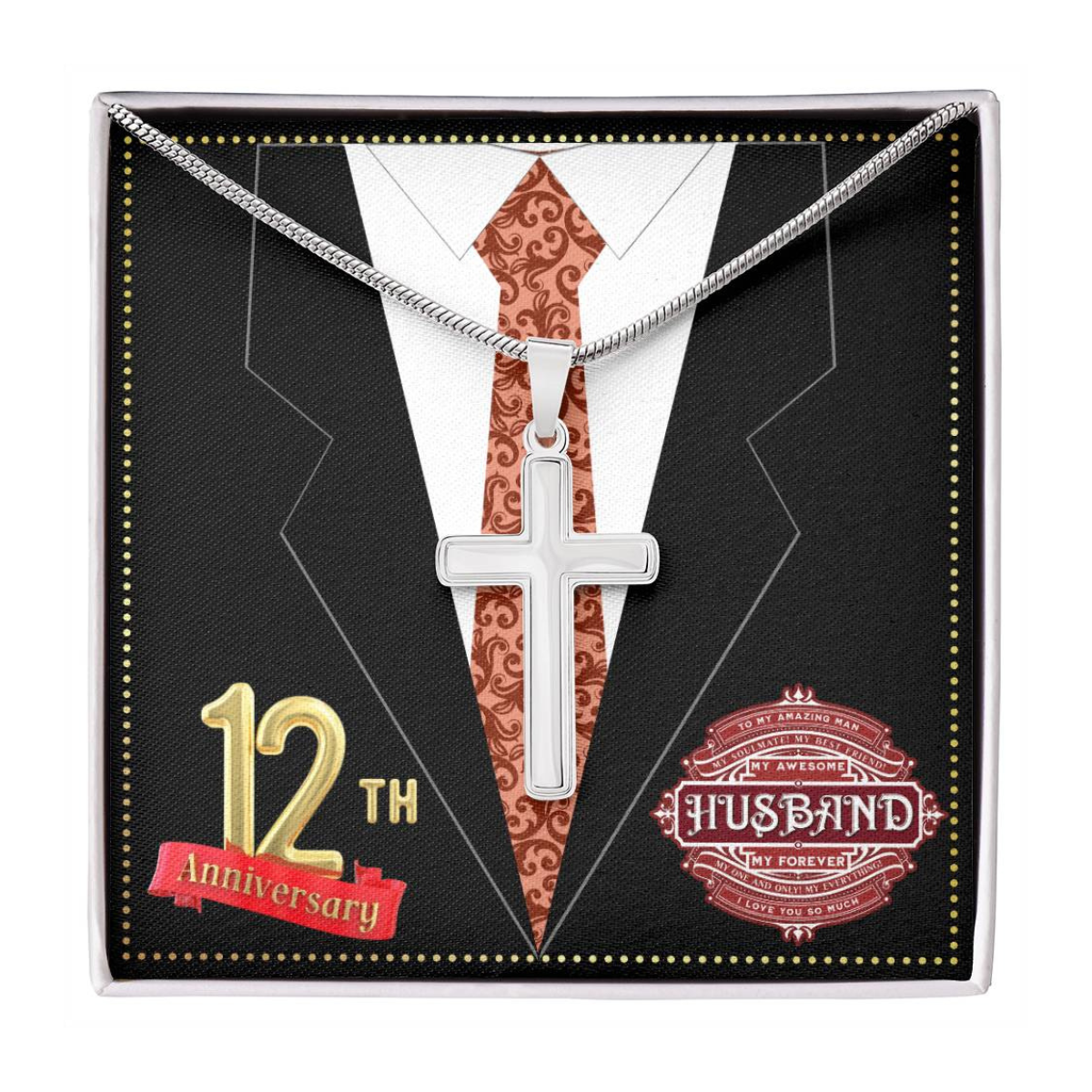 JGF Jewelry Gifts for Family 12th Wedding Anniversary For Him Husband Cross Necklace for Men