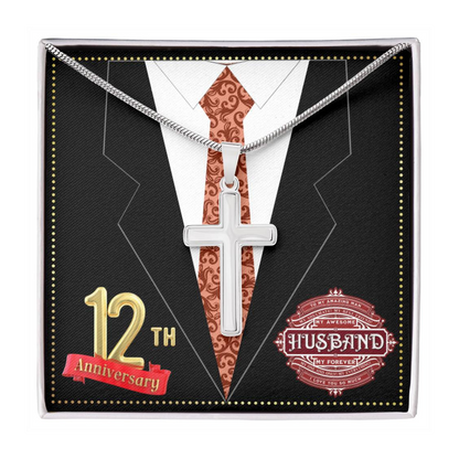JGF Jewelry Gifts for Family 12th Wedding Anniversary For Him Husband Cross Necklace for Men