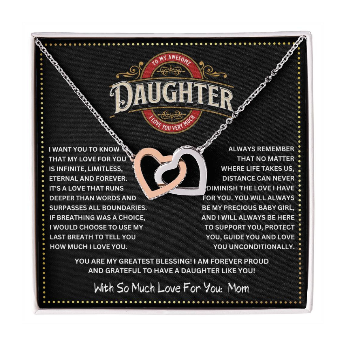 JGF Jewelry Gifts for Family I love You Daughter Necklace From Mom Double Heart