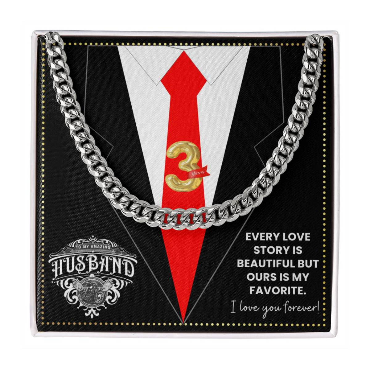 JGF Jewelry Gifts for Family 3rd Third Anniversary For Husband Chain Necklace For Men