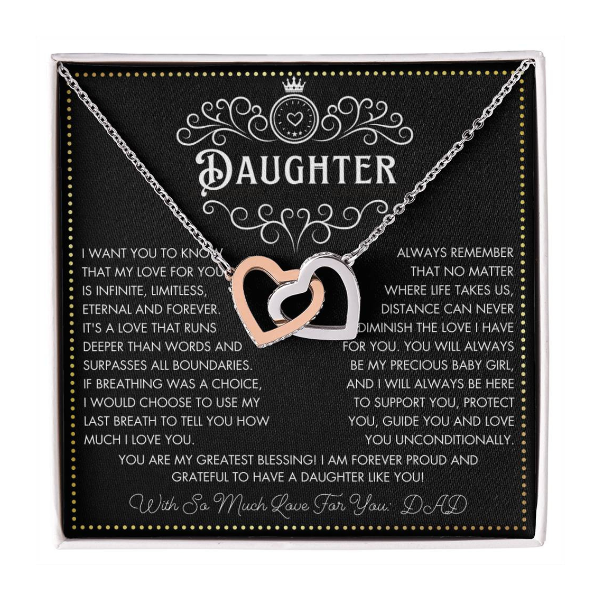 JGF Jewelry Gifts for Family To My Daughter Necklace From Dad Double Heart