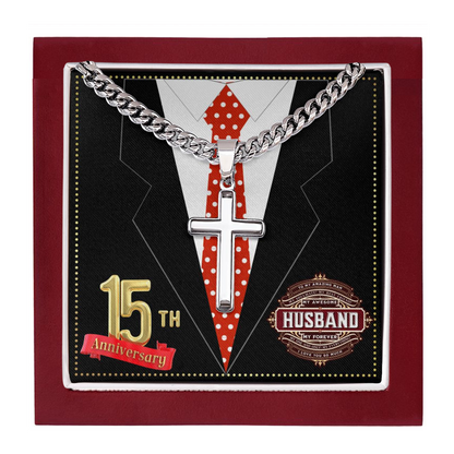 JGF Jewelry Gifts for Family 15 Year 15th Wedding Anniversary for Him Husband Cross Necklace for Men