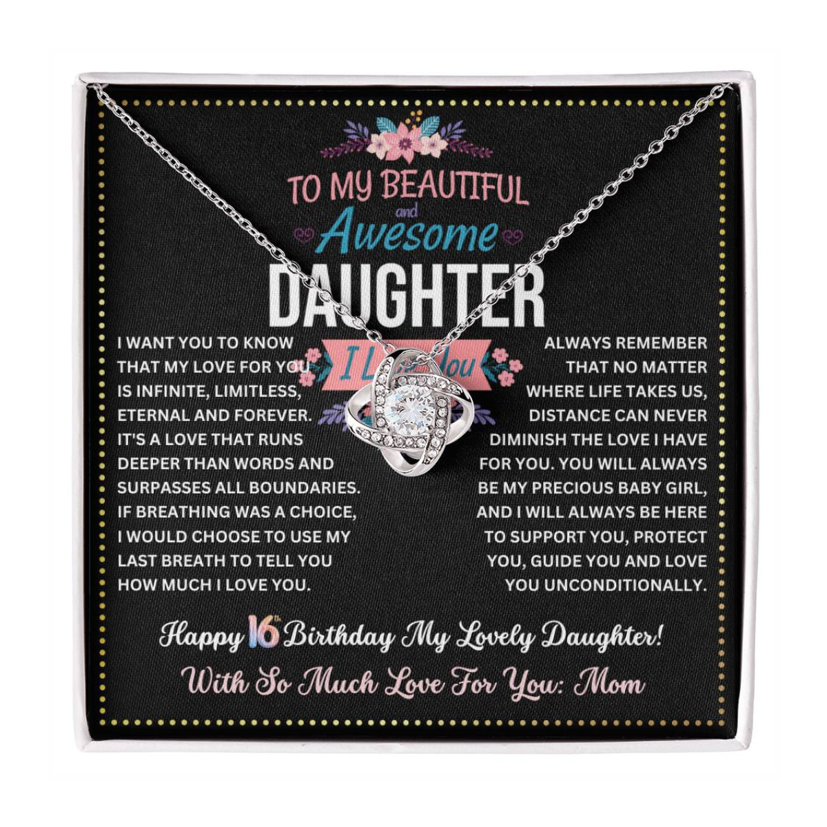 JGF Jewelry Gifts for Family 16th Birthday Card For Daughter From Mom Love Knot Necklaces For Women