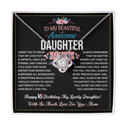 JGF Jewelry Gifts for Family 16th Birthday Card For Daughter From Mom Love Knot Necklaces For Women