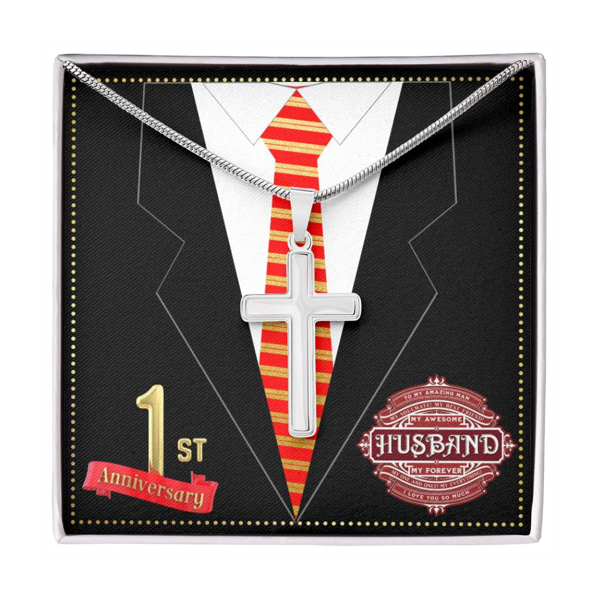 JGF Jewelry Gifts for Family 1 Year 1st Wedding Anniversary for Him Husband Cross Necklace for Men