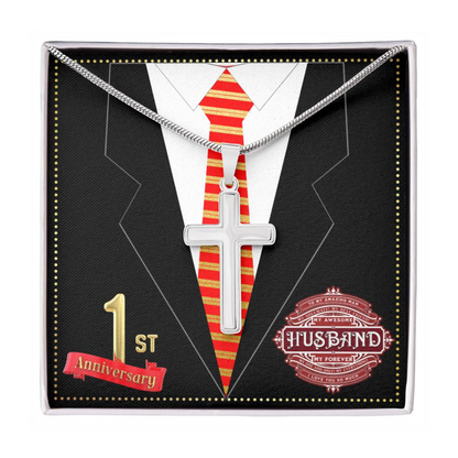 JGF Jewelry Gifts for Family 1 Year 1st Wedding Anniversary for Him Husband Cross Necklace for Men