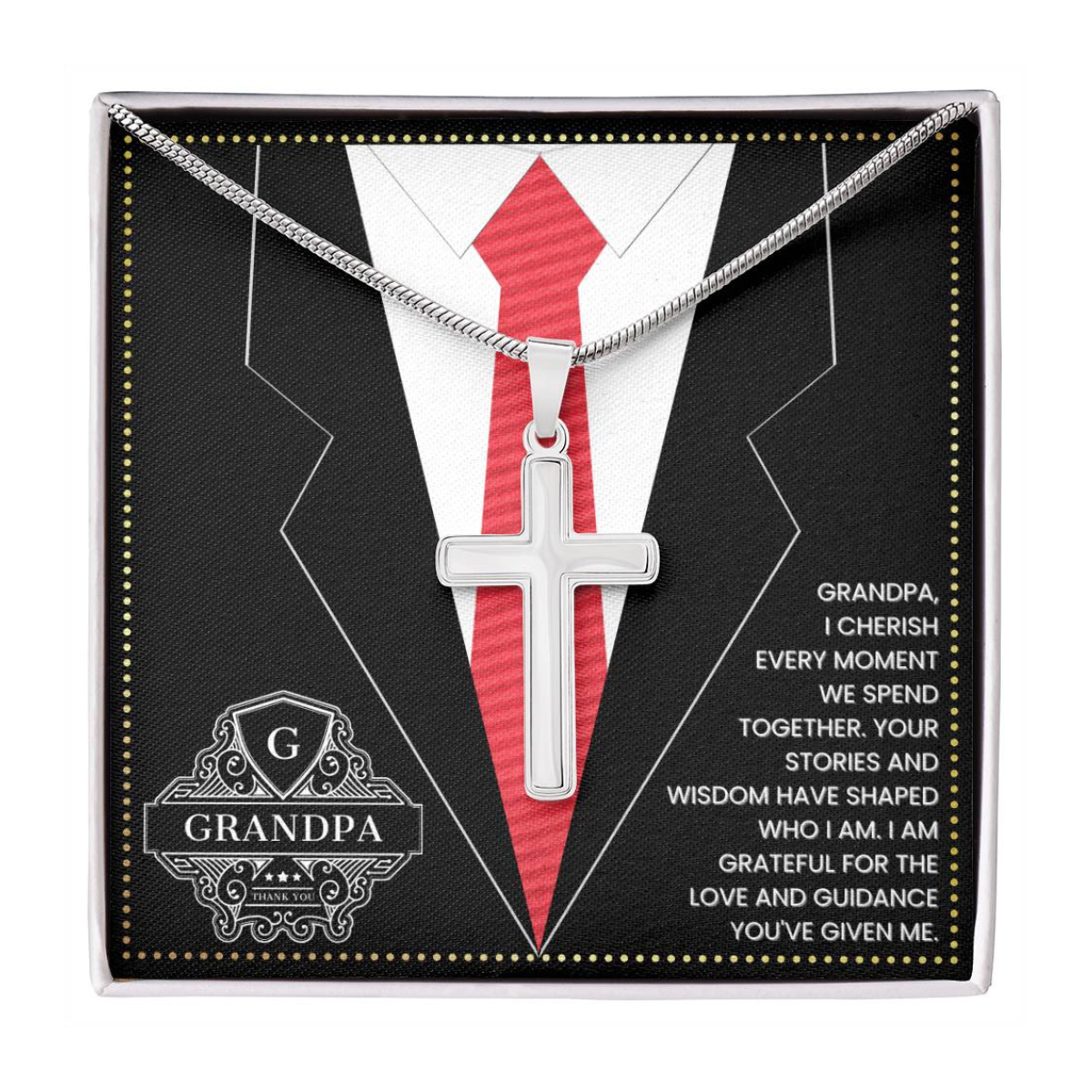 JGF Jewelry Gifts for Family First Time Grandpa Gifts Christian Cross Necklace For Men Silver