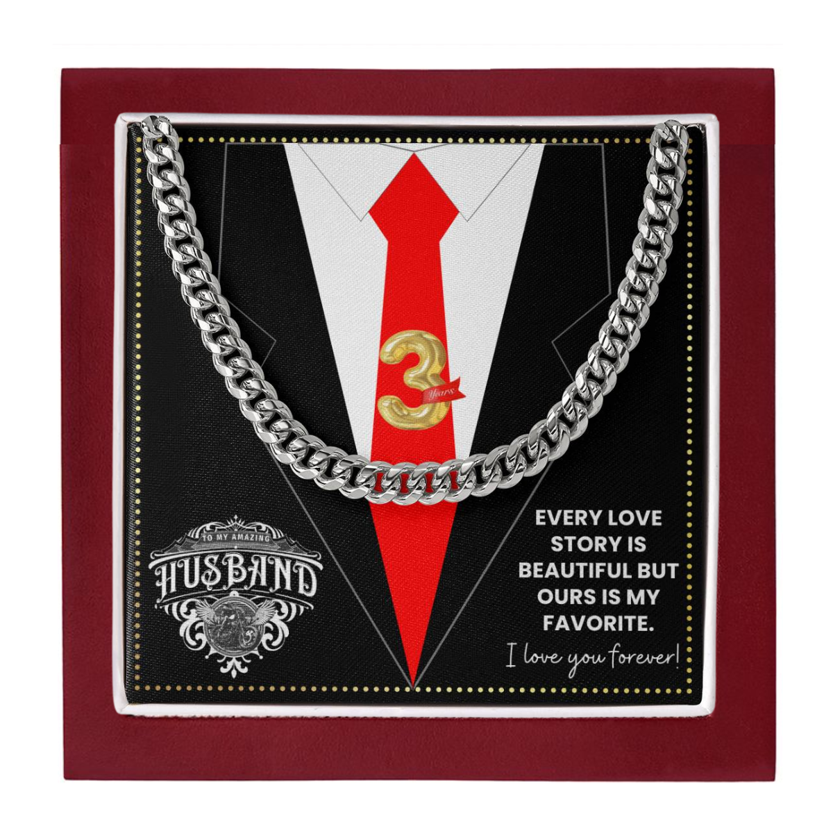 JGF Jewelry Gifts for Family 3rd Third Anniversary For Husband Chain Necklace For Men