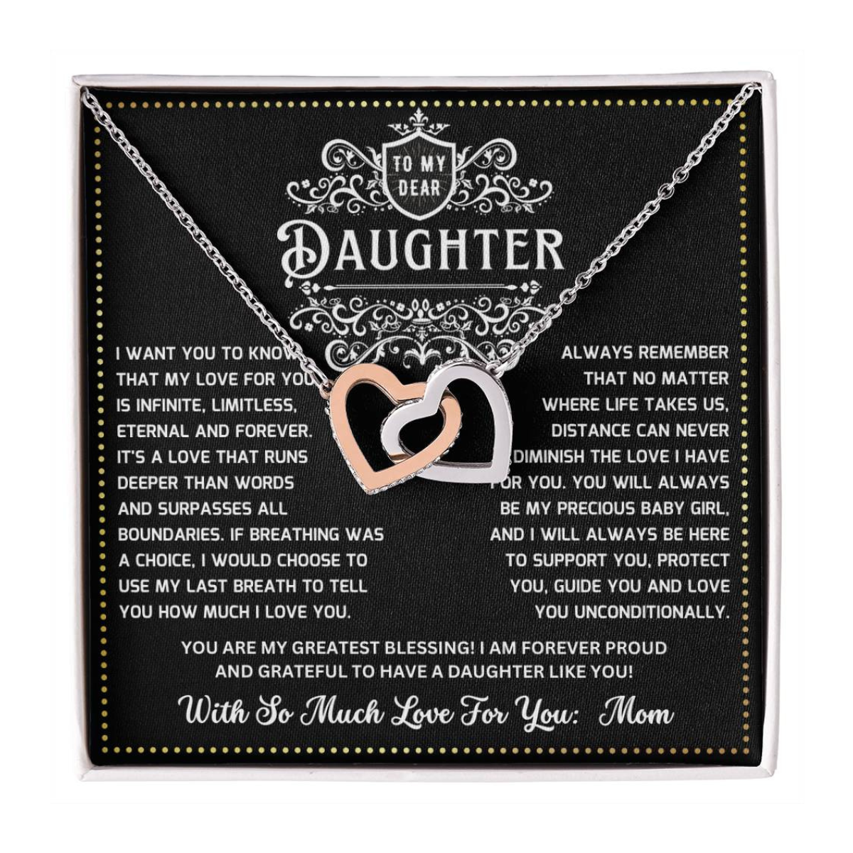 JGF Jewelry Gifts for Family Heart Necklace Silver 2 Linked Hearts To My Daughter From Mom On Her Wedding Day