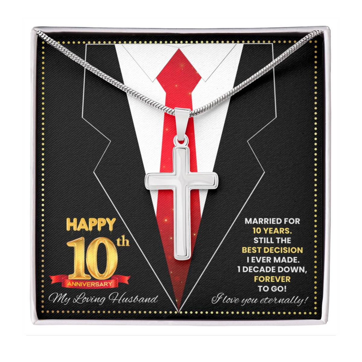 JGF Jewelry Gifts for Family Happy 10th Anniversary For Husband Cross Necklace For Men