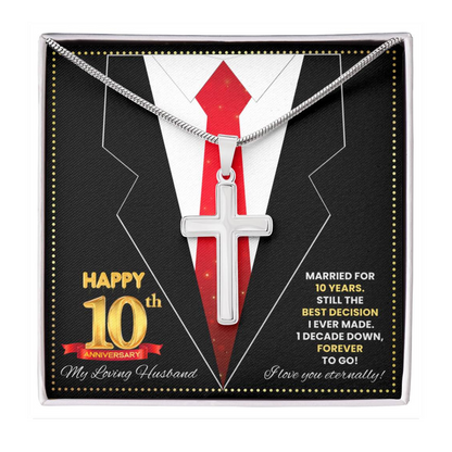 JGF Jewelry Gifts for Family Happy 10th Anniversary For Husband Cross Necklace For Men